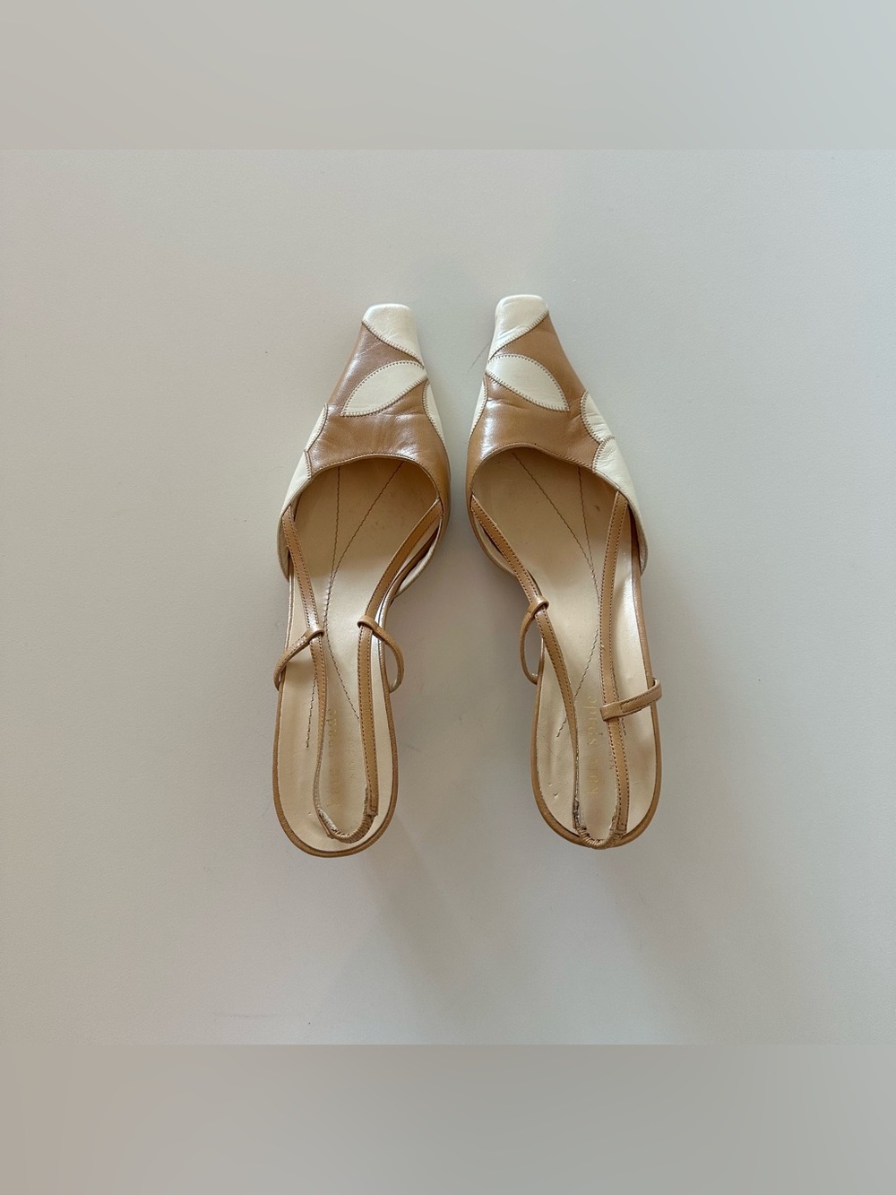 Vintage 90s Kate Spade Slingback Heels Tan Floral 9 Coquette Office Siren - Picture 4 of 7